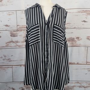 Torrid Madison Georgette Button Up Sleeveless Shirt Black White Size 2